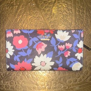 Kate Spade Floral Wallet - Navy and Pink bi-fold card holder long Wallet